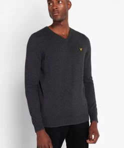 Lyle & Scott Cotton Merino V-Neck Jumper Grey