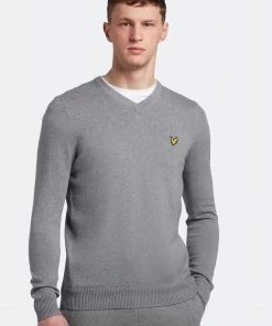 Lyle & Scott Grey Cotton Merino V-Neck Jumper