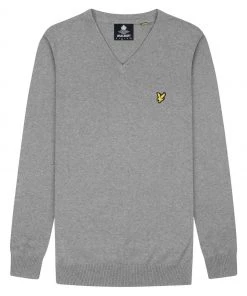 Lyle & Scott Grey Cotton Merino V-Neck Jumper -Lyle & Scott Outlet | Sale unnamed file 1376 scaled