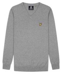 Lyle & Scott Grey Cotton Merino V-Neck Jumper -Lyle & Scott Outlet | Sale unnamed file 1377