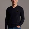 Lyle & Scott Plus V-Neck Cotton Merino Jumper Black