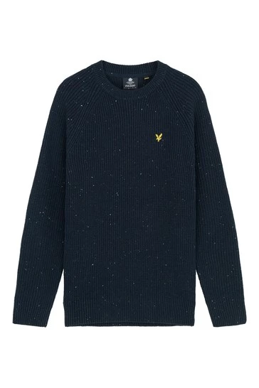 Lyle & Scott Flecked Fisherman Rib Jumper Navy 2 Lyle & Scott Flecked Fisherman Rib Jumper Navy - Image 2