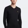 Lyle & Scott Black Cotton Merino V-Neck Jumper