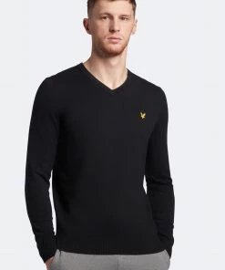 Lyle & Scott Black Cotton Merino V-Neck Jumper