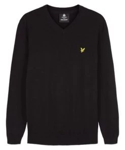 Lyle & Scott Black Cotton Merino V-Neck Jumper -Lyle & Scott Outlet | Sale unnamed file 1466