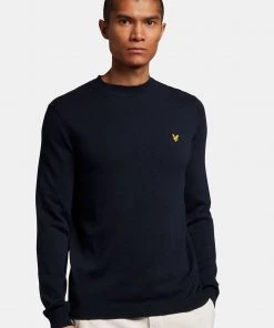 Lyle & Scott Blue Slub Cotton Turtle Neck Jumper