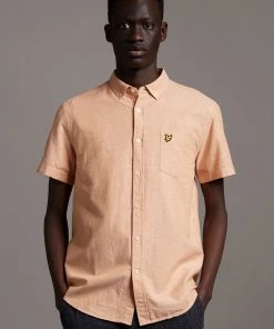 Lyle & Scott Yellow Short Sleeve Light Weight Slub Oxford Shirt