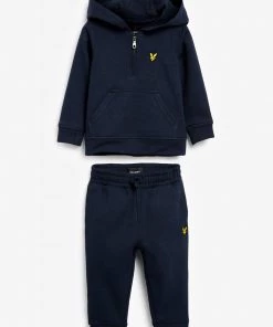 Lyle & Scott Blue 1/4 Zip Contrast Hoodie And Jog Set