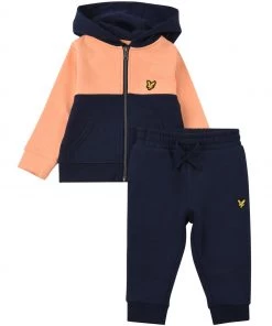 Lyle & Scott Blue Contrast Panel Zip Hoodie And Joggers Set