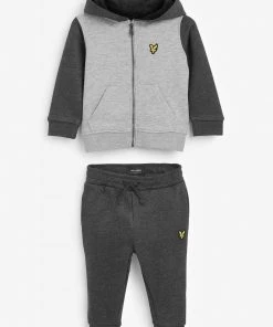 Lyle & Scott Grey Colour Block Zip Hoodie And Jog Set