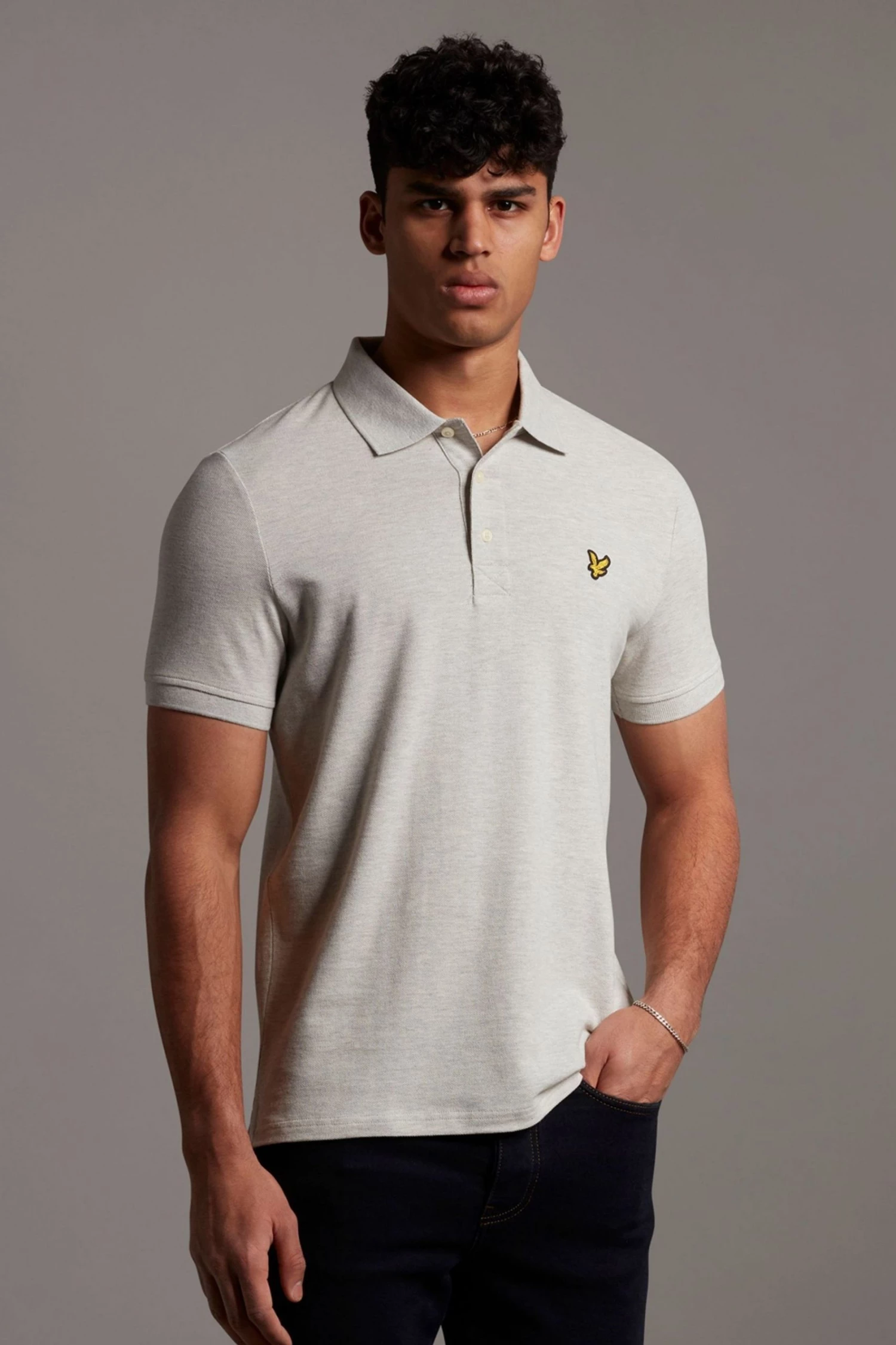 Lyle & Scott Light Grey Marl Plain Polo Shirt 1 Lyle & Scott Light Grey Marl Plain Polo Shirt