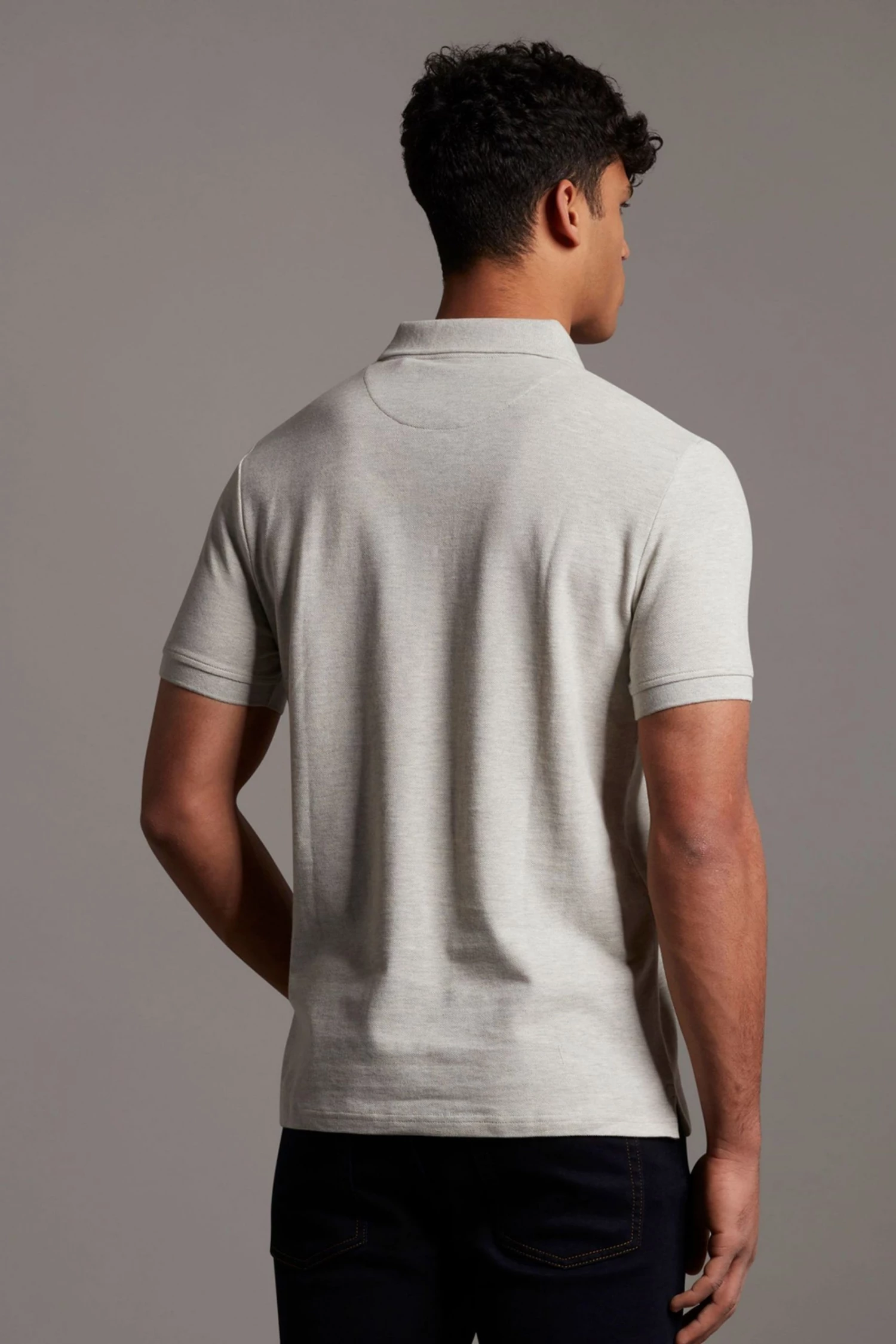 Lyle & Scott Light Grey Marl Plain Polo Shirt 2 Lyle & Scott Light Grey Marl Plain Polo Shirt - Image 2