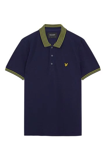 Lyle & Scott Navy Blue Striped Collar Polo Shirt 2 Lyle & Scott Navy Blue Striped Collar Polo Shirt - Image 2