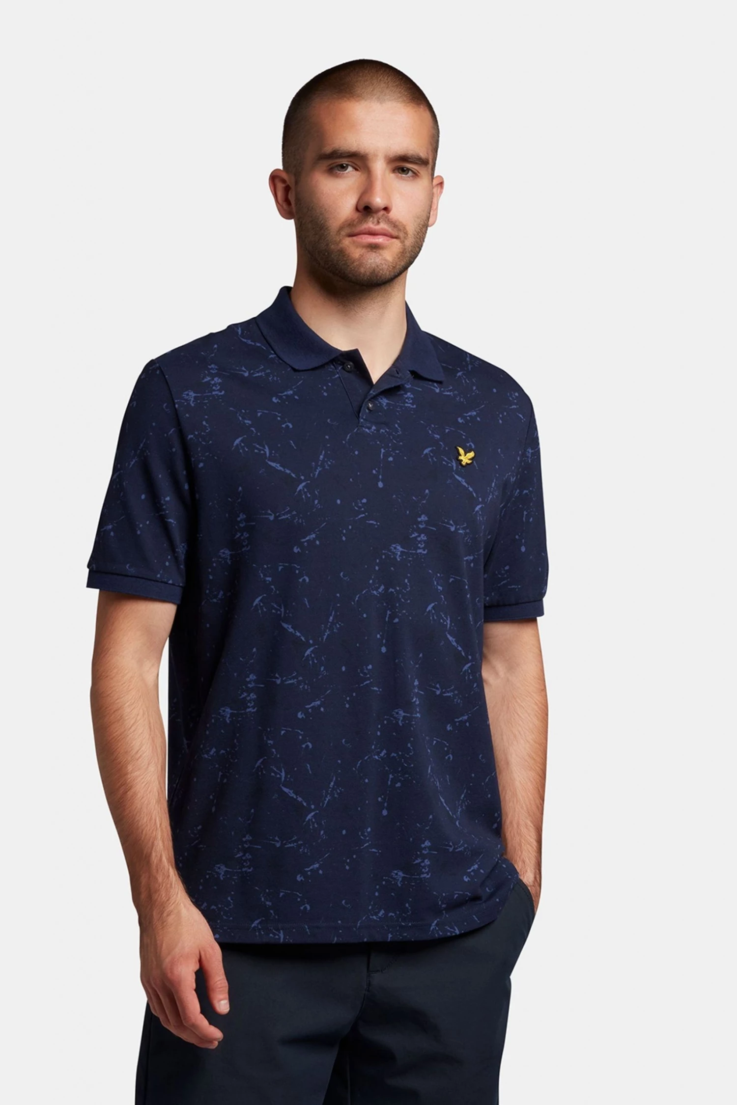 Lyle & Scott Mens Navy Blue Splatter Print Polo Shirt 1 Lyle & Scott Mens Navy Blue Splatter Print Polo Shirt
