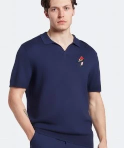 Lyle & Scott Navy Blue Golf Player Knitted Polo Shirt